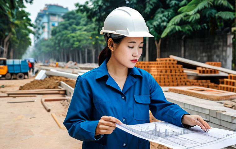 **

"A professional female architect, fully clothed in a modest business casual outfit, reviewing blueprints on a construction site in Hanoi, Vietnam. Safe for work, appropriate content, perfect anatomy, correct proportions, natural pose, professional."

**