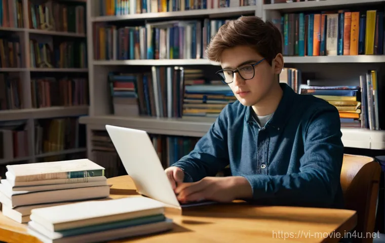 영화 제작 관련 학과 입학 전략 - **Prompt:** A focused young adult student, possibly in their late teens or early twenties, sitting c...