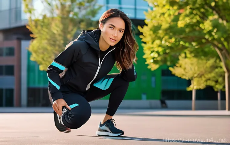 영화 제작 장비 리뷰 - **Prompt:** A dynamic, young female filmmaker, dressed in practical and stylish activewear (jogging ...