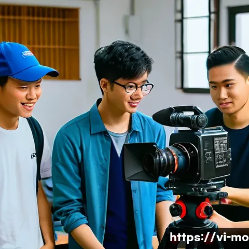 영화 제작 관련 자격증 취득 방법 - A professional film production workshop scene in Vietnam, showing a diverse group of young adults co...