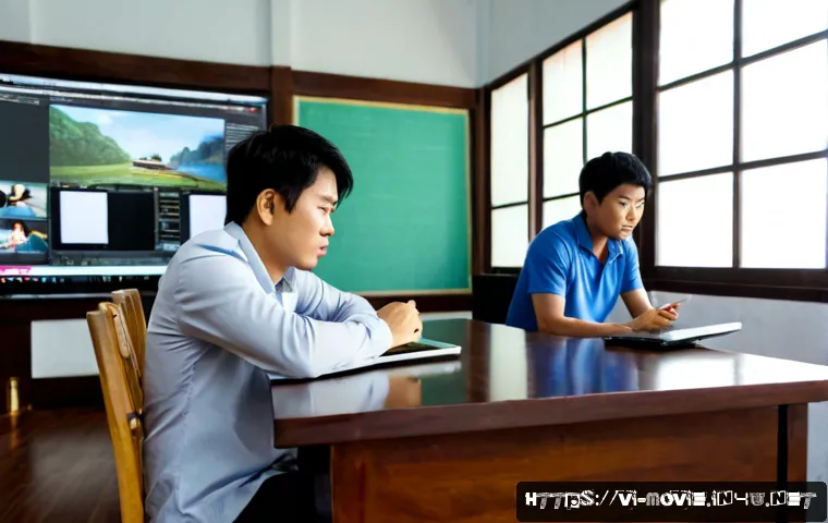 영화 제작사의 인재 발굴 사례 - Photorealistic cinematic scene inside a modern Ho Chi Minh City film production office, a Vietnamese...